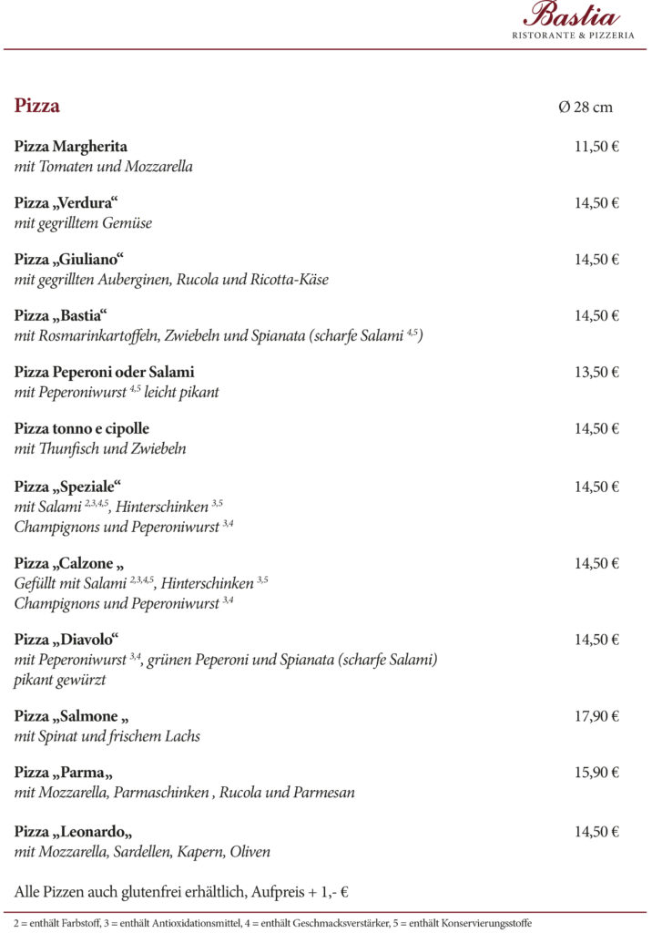 Ristorante & Pizzeria Bastia Höchberg Speisekarte