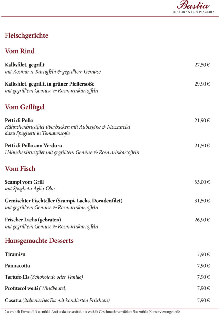 Ristorante & Pizzeria Bastia Höchberg Speisekarte